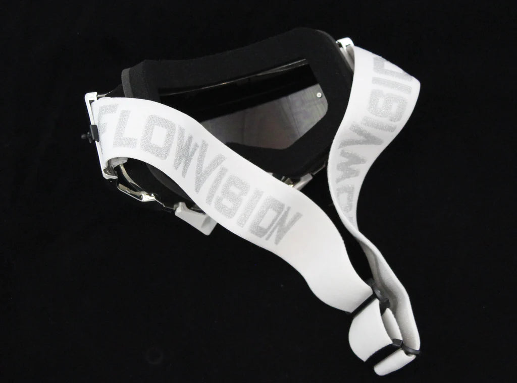 View of face foam, lens and goggle strap.