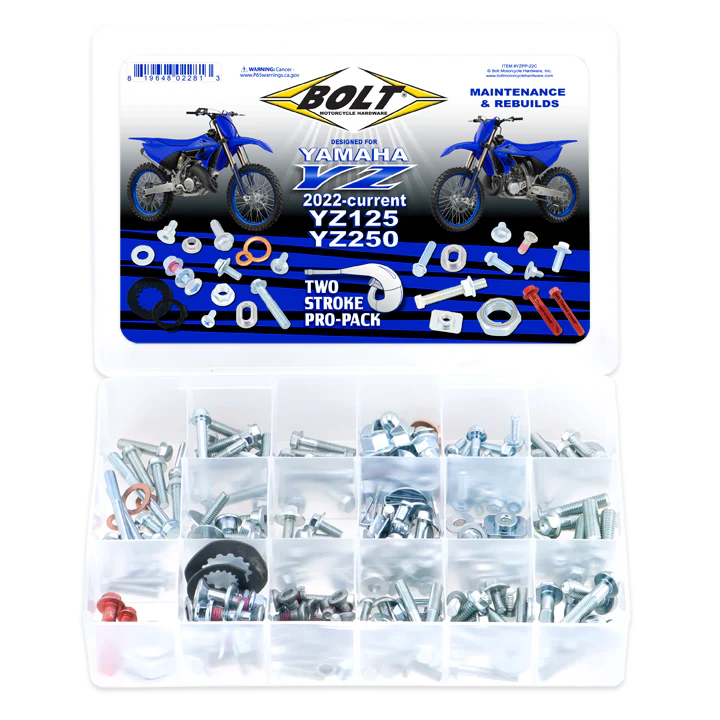 Motorcycle parts kit with bolts and washers for Yamaha YZ125 and YZ250, branded 'Bolt'.
