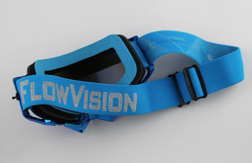 View of Fresno Smooth Goggle blue face foam, strap and lens