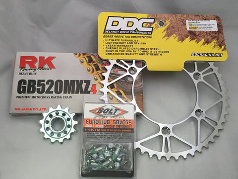 Sprocket and chain combo package with bolts.